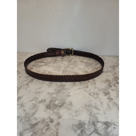Nautica Brown Leather Braided /Woven Belt 36" Brass Closure *Read - Picture 4 of 7